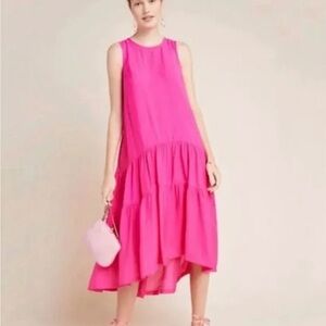 Anthropologie Sleeveless High-Low Tiered Dress in Hot Pink